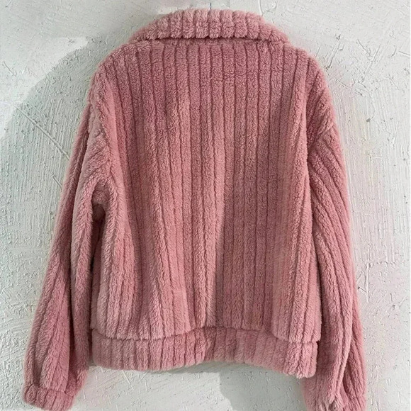 Pink Casual Women's Fashion Stand Collar Fuzzy Jacket Coat - Picture 2 of 7
